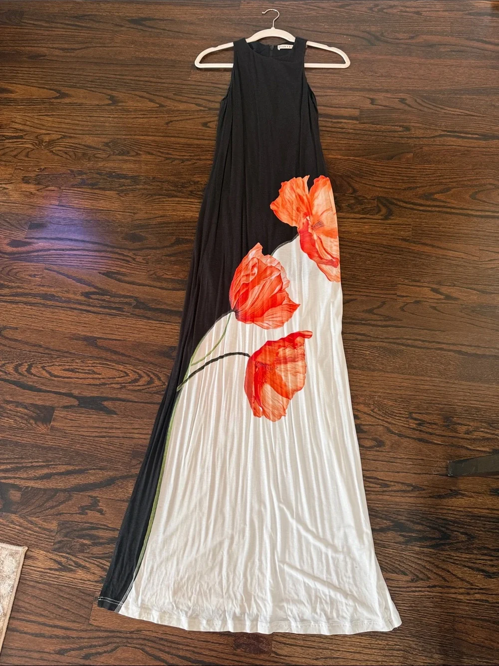 Alice + Olivia Black & White Maxi Dress with Orange Floral Print - Picture 3 of 5